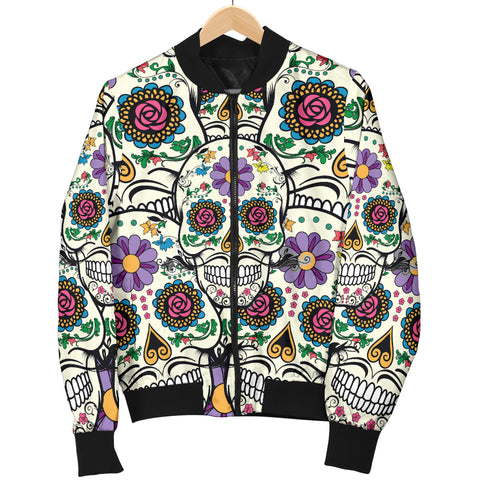 Image of Violet Sugar Skull Women's Printed Bomber Jacket