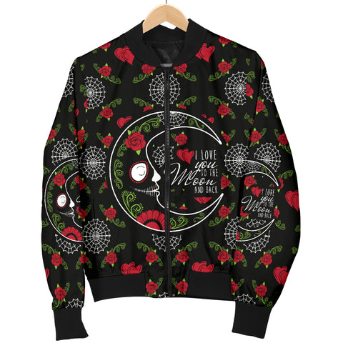 Image of Love You To The Moon Sugar Skull Women's Bomber Jacket