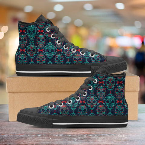 Image of Ornamental Sugar Skull High Top Shoes Black