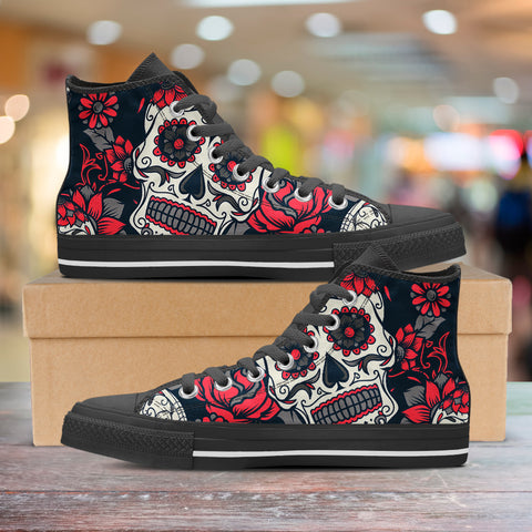 Image of Sugar Skull Red Rose High Top Shoes Black