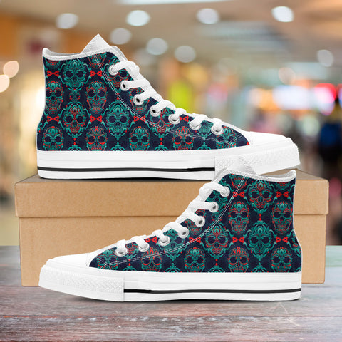 Image of Ornamental Sugar Skull High Top Shoes White