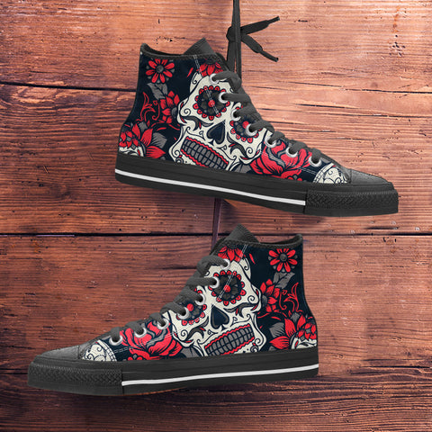 Image of Sugar Skull Red Rose High Top Shoes Black