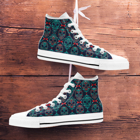 Image of Ornamental Sugar Skull High Top Shoes White