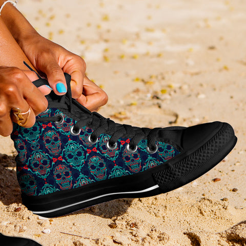 Image of Ornamental Sugar Skull High Top Shoes Black