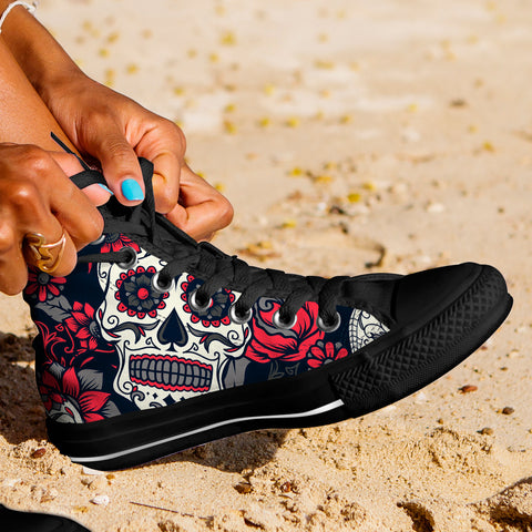 Image of Sugar Skull Red Rose High Top Shoes Black