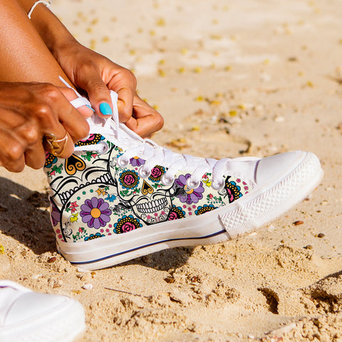 Image of Violet Sugar Skull High Tops White