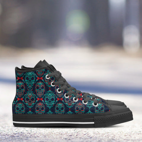 Image of Ornamental Sugar Skull High Top Shoes Black