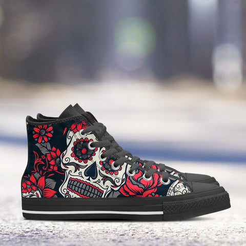 Image of Sugar Skull Red Rose High Top Shoes Black