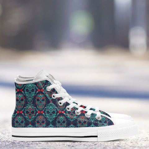 Image of Ornamental Sugar Skull High Top Shoes White