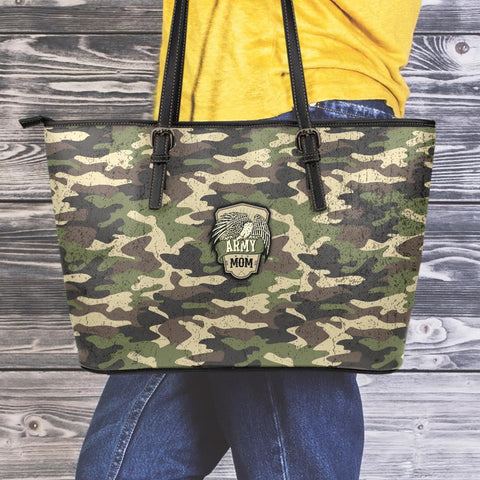 Image of Army Mom Camouflage Large Leather Tote Bag