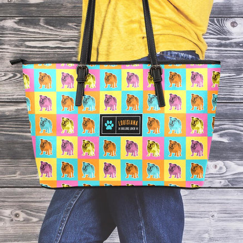 Image of Louisiana Bulldog Lover Large Leather Tote Bag