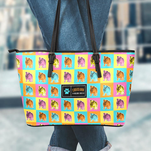 Image of Louisiana Bulldog Lover Large Leather Tote Bag