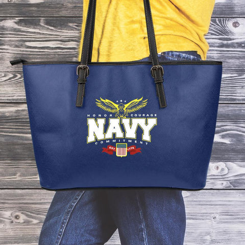 Image of Navy Small Leather Tote Bag