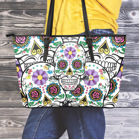 Image of Violet Sugar Skull Leather Tote Bag