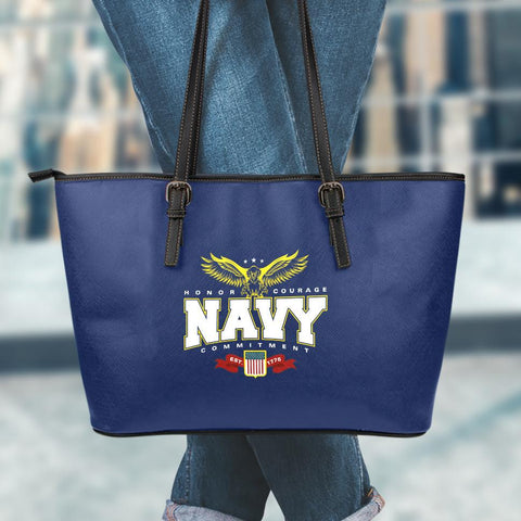 Image of Navy Large Leather Tote Bag