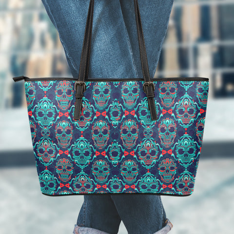 Image of Ornamental Sugar Skull Leather Tote Bag