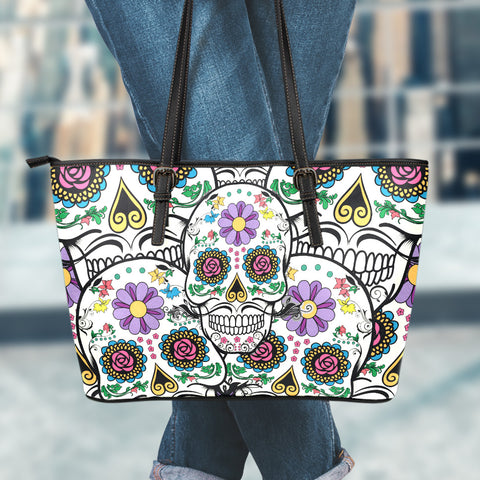 Image of Violet Sugar Skull Leather Tote Bag