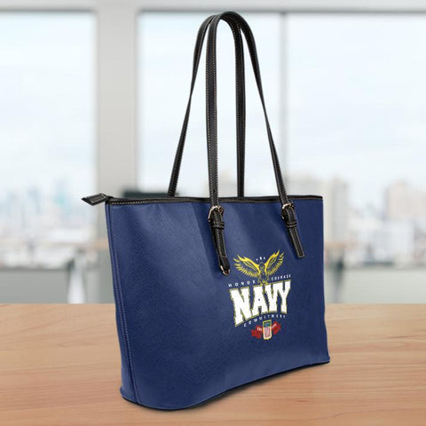 Image of Navy Large Leather Tote Bag