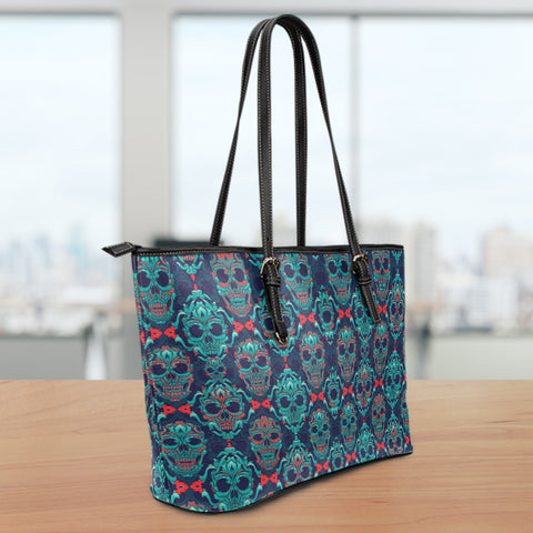 Image of Ornamental Sugar Skull Leather Tote Bag