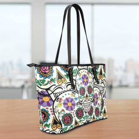 Image of Violet Sugar Skull Leather Tote Bag