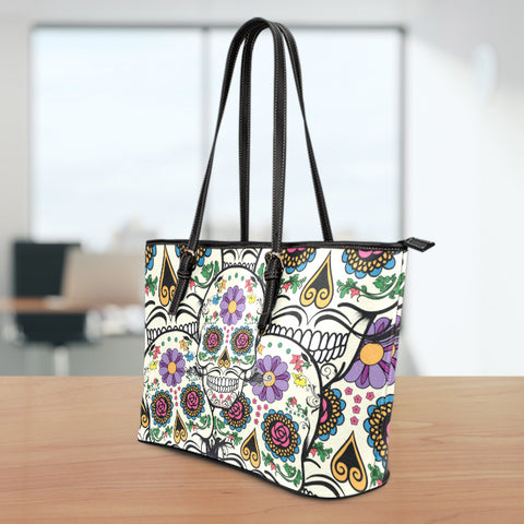 Image of Violet Sugar Skull Leather Tote Bag