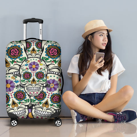 Image of Violet Sugar Skull Printed Luggage Cover
