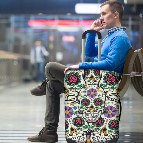 Image of Violet Sugar Skull Luggage Cover
