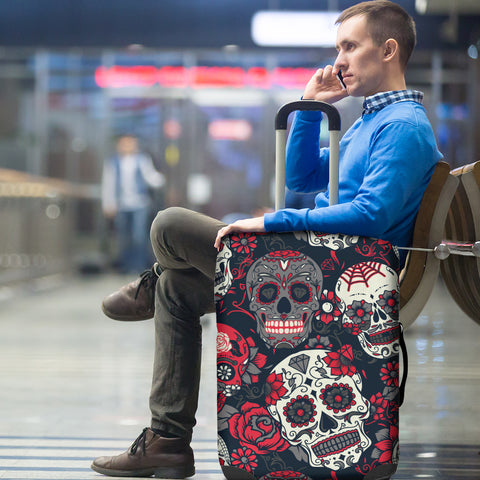 Image of Sugar Skull Red Rose Luggage Cover