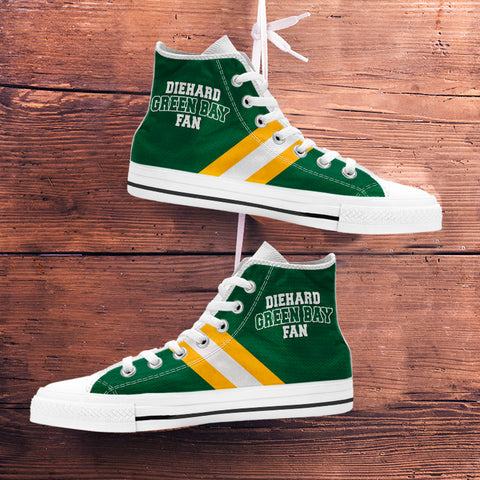 Image of Diehard Green Bay Fan Sports High Top Shoes White
