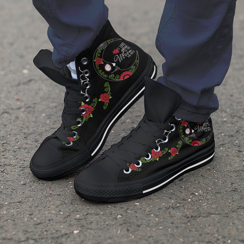 Image of Love You To The Moon Sugar Skull High Top Shoes Black