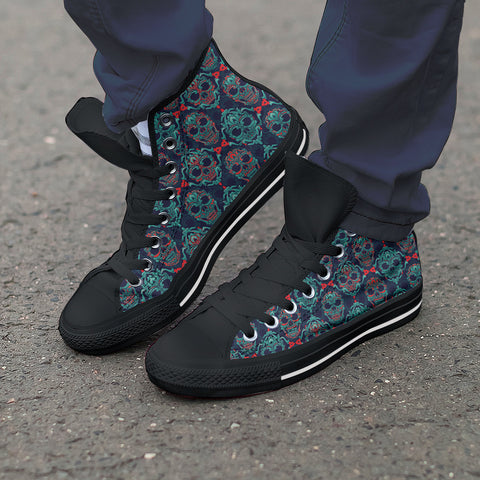 Image of Ornamental Sugar Skull High Top Shoes Black
