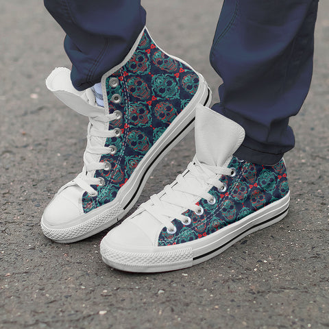 Image of Ornamental Sugar Skull High Top Shoes White