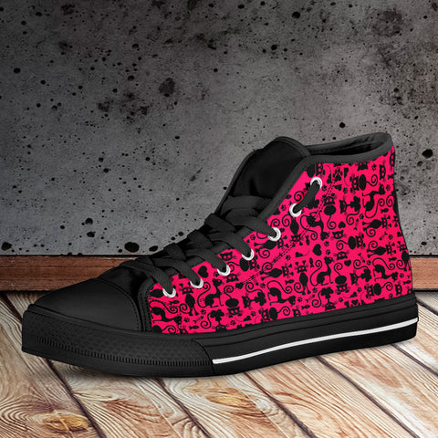 Image of Cats High Top Shoes Pink Black