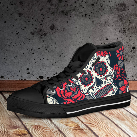 Image of Sugar Skull Red Rose High Top Shoes Black