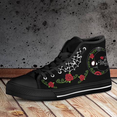 Image of Love You To The Moon Sugar Skull High Top Shoes Black