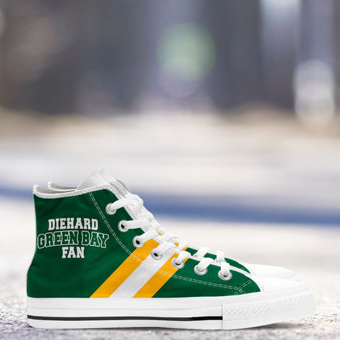 Image of Diehard Green Bay Fan Sports High Top Shoes White