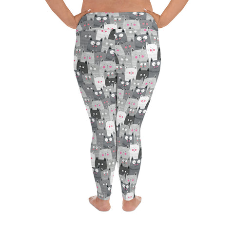 Image of Cats Leggings Gray and White Plus Size