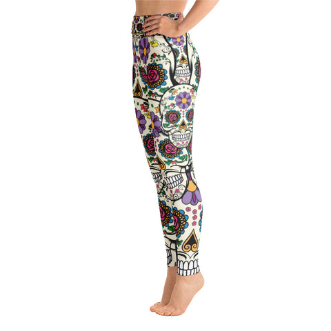 Image of Violet Sugar Skull Yoga Leggings