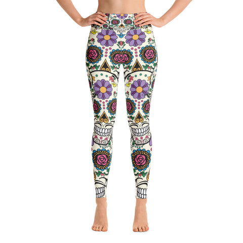 Image of Violet Sugar Skull Yoga Leggings