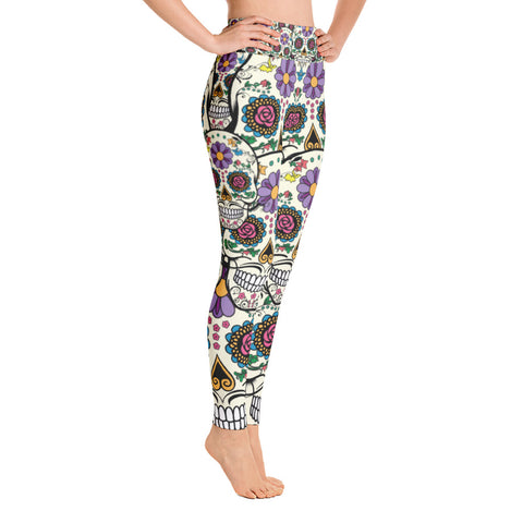 Image of Violet Sugar Skull Yoga Leggings