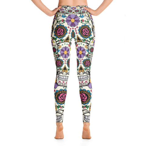 Image of Violet Sugar Skull Yoga Leggings