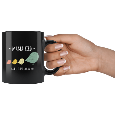Image of Mama Bird Black Mug Paul Elise Brandon