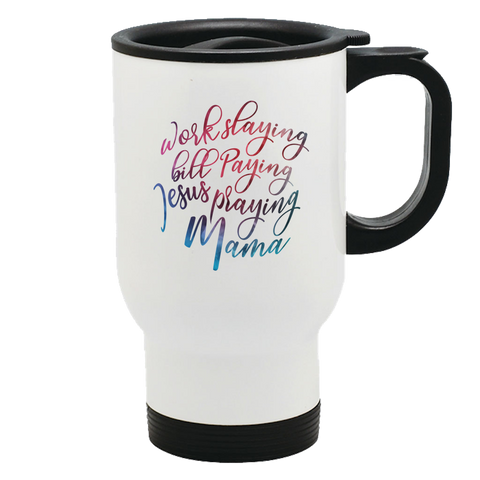 Image of Jesus Praying Mama Metal Coffee and Tea Travel Mug