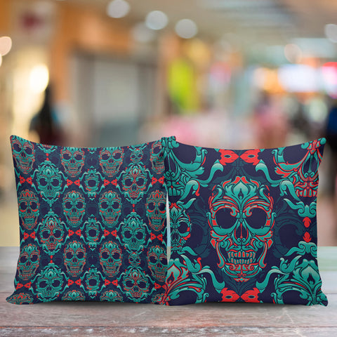 Image of Ornamental Sugar Skull Pillow Cover