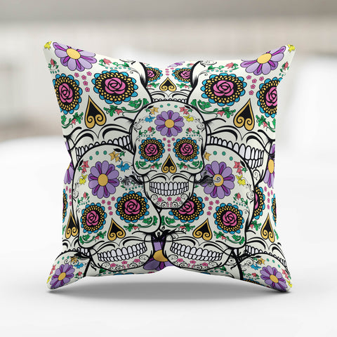 Image of Violet Sugar Skull Pillow Cover
