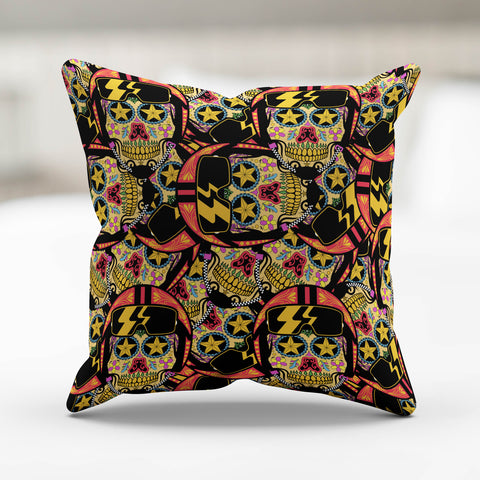 Image of Biker Sugar Skull Pillow Cover