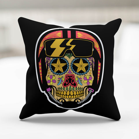 Image of Biker Sugar Skull Pillow Cover