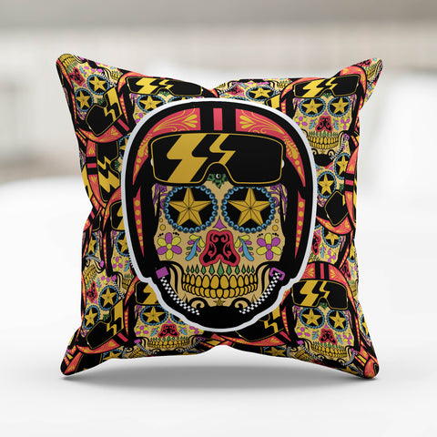 Image of Biker Sugar Skull Pillow Cover