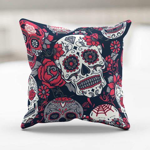 Image of Sugar Skull Red Rose Pillow Cover