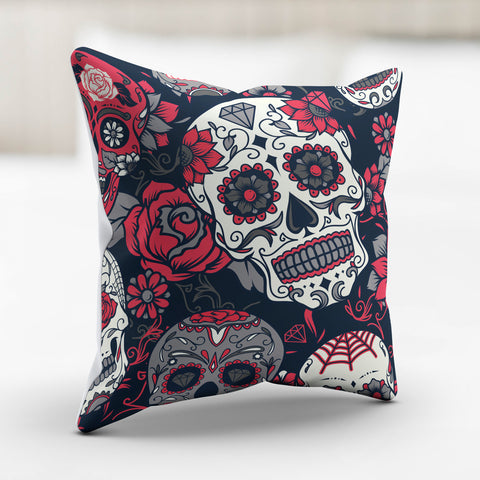 Image of Sugar Skull Red Rose Pillow Cover
